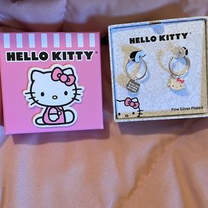 Hrllo kitty earrings silver plated hoops with box